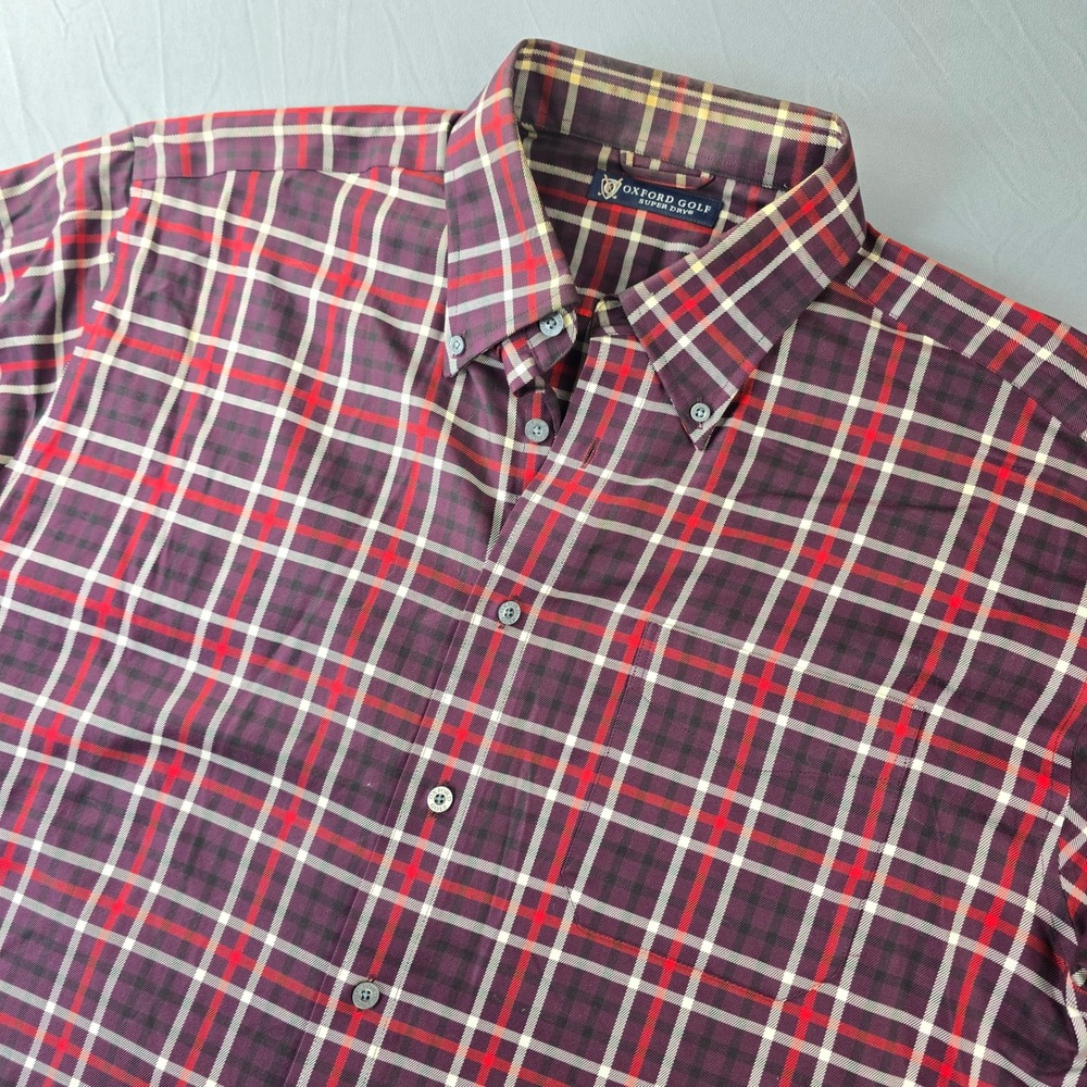 Oxford Golf Mens‎ Super Dry Plaid Button Down Shirt Purple Red Cotton Large L